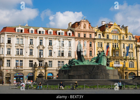 Jan Hus monument at Old Town Square in Prague Czech Republic Europe Stock Photo