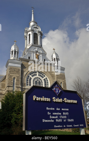 The catholic church in Saint Sauveur, Quebec, Canada Stock Photo