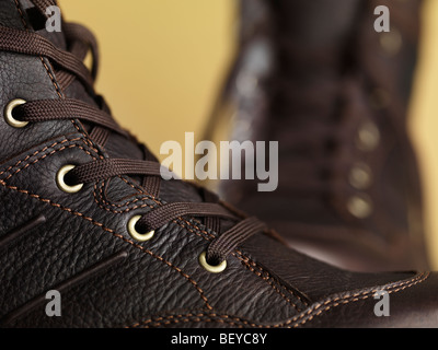 Winter leather boots details Stock Photo