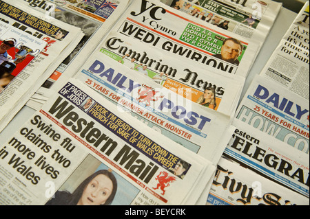 The front pages of assorted various welsh local national and regional newspapers, wales UK Stock Photo