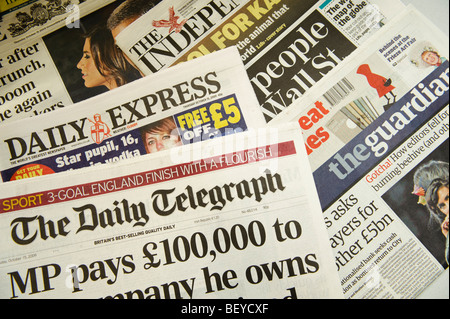 headlines on the  front pages of various broadsheet british national newspapers, UK Stock Photo