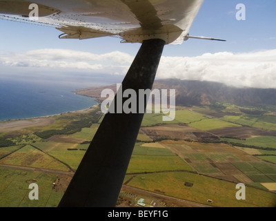 Sugar cane farming, Maui, Hawaii, Aerial View Stock Photo