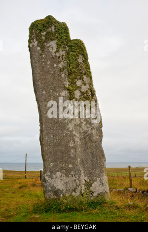 Clach an Trushal on the Isle of Lewis is the tallest standing stone in Scotland at 5.8m high Stock Photo