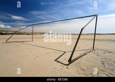 goal on a tidal beach at Omey Island, Ireland Stock Photo