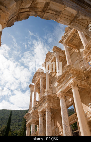 the Library of Celsus at Ephasus, which is an ancient Roman and Greek city in Turkey Stock Photo