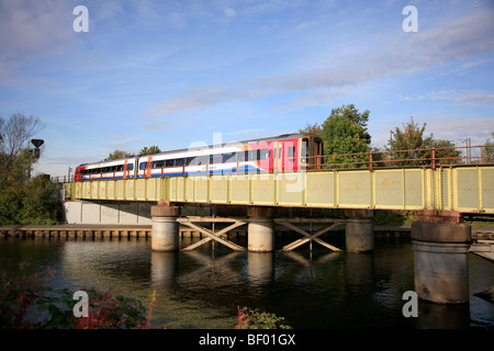 East Midlands 158 class High Speed Turbostar Diesel Train Unit river Nene Peterborough City Cambridgeshire England Stock Photo