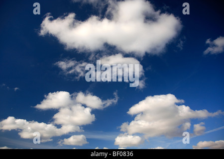 Cumulus humilis white fluffy Clouds in deep blue polarised sky Stock Photo