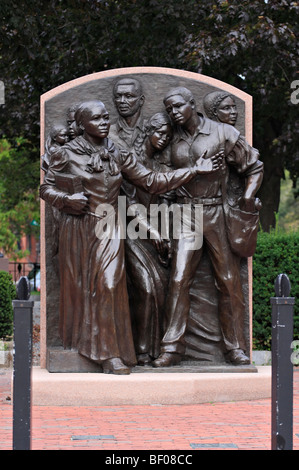 Harriet Tubman Monument in Boston Massachusetts. Underground Railroad leader sculpted by Fern Cunningham. Stock Photo