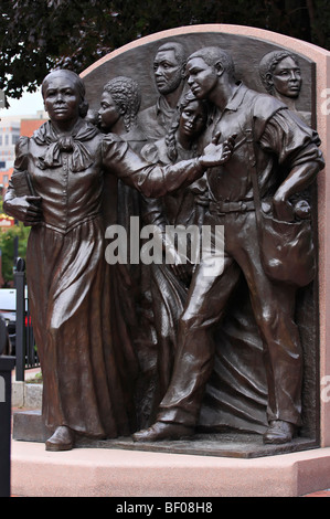 Harriet Tubman Monument in Boston Massachusetts. Underground Railroad leader sculpted by Fern Cunningham. Stock Photo