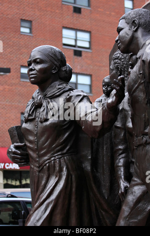 Harriet Tubman Monument in Boston Massachusetts. Underground Railroad leader sculpted by Fern Cunningham. Stock Photo