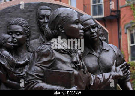 Harriet Tubman Monument in Boston Massachusetts. Underground Railroad leader sculpted by Fern Cunningham. Stock Photo