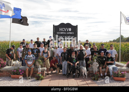 Vietnam Veterans of the 173rd Airborne Brigade stand for a group photo during gathering in Kokomo, Indiana for the 2009 reunion. Stock Photo