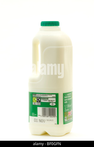 Two Pints Of Semi Skimmed Milk In A Plastic Bottle Against a White Background Stock Photo