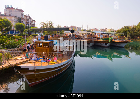Sailing boats on the Manavgat River near Antalya in southern Mediterranean Turkey Stock Photo