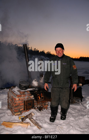outdoor barbecue, n grill, White Sea, Russia Stock Photo