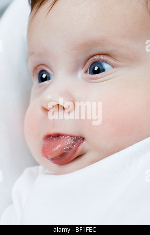 A baby girl sticking out her tongue Stock Photo