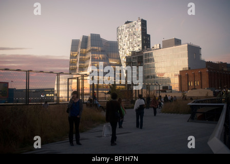 The IAC/InterActiveCorp headquarters, far left, on West Street in the Chelsea neighborhood of New York seen from the High Line Stock Photo