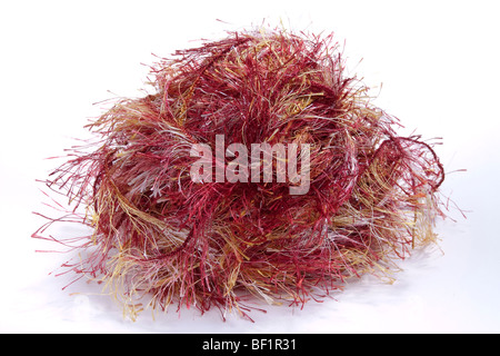 Large ball of multicoloured mohair wool or yarn isolated against white background. Stock Photo
