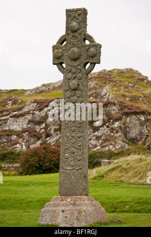 Celtic cross on the Isle of Iona, Scotland Stock Photo