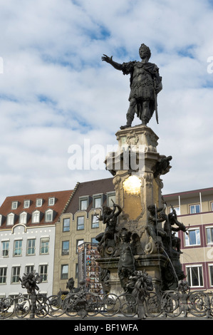 Augustus statue on the Augustus fountain in the Rathausplatz square, Augsburg, Swabia, Bavaria, Germany, Europe Stock Photo