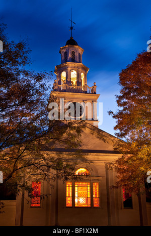 First Congregational Church at dusk, Woodstock Vermont USA Stock Photo