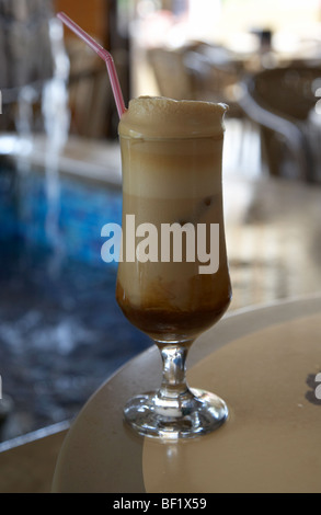 traditionaly cypriot frappe cold coffee served in peteks cafe famagusta turkish republic of northern cyprus trnc Stock Photo