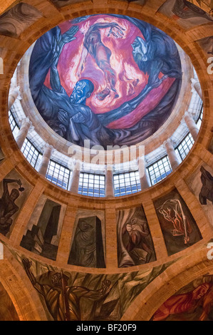 Jose Clemente Orozco mural 'The Man of Fire' in the main chapel of the Instituto Cultural Cabanas in Guadalajara, Mexico. Stock Photo