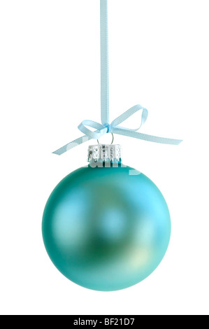 Green Christmas decoration hanging isolated on white Stock Photo