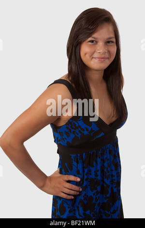 Teen in blue dress Stock Photo