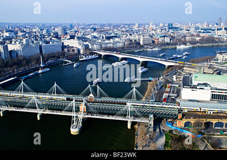 Hungerford bridge seen from London Eye in England Stock Photo