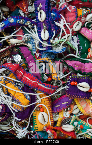Colourful handmade Indian bracelets on a market stall in India Stock Photo