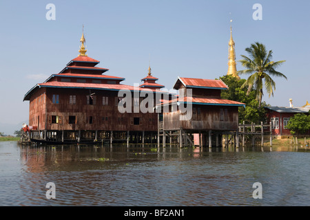 Wooden houses built on stilts at Inle Lake, Shan State, Myanmar, Burma Stock Photo