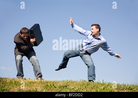 training of businessmans - karate and competition Stock Photo