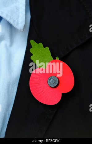 Person wearing a red poppy Stock Photo