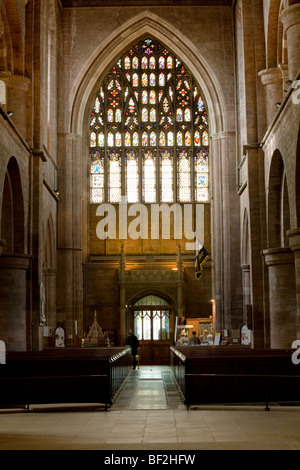 The  wonderful  stained  glass  window  above  the  main  entrance  to  The  Abbey, Shrewsbury, Shropshire, England. Stock Photo