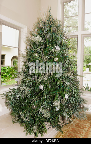 Christmas tree in a living room Stock Photo