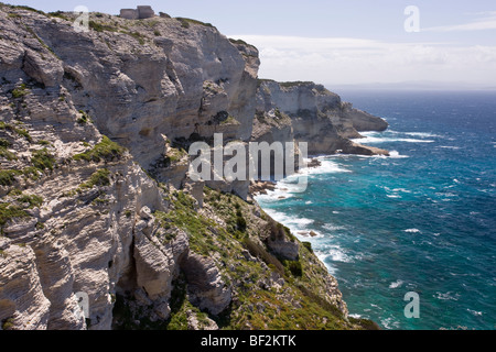 Dramatic limestone cliffs at Bonifacio on the south-western coast of Corsica, France. Stock Photo