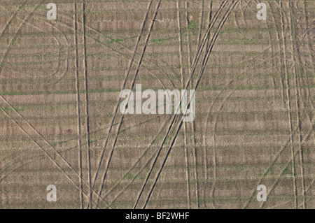 Plough and tractor marks in a field. Stock Photo