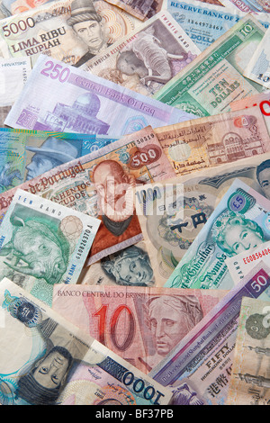 collection of various currencies from countries around the world Stock Photo