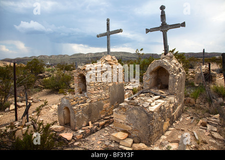 Wooden crosses on graves in cemetery Terlingua Texas USA Stock Photo