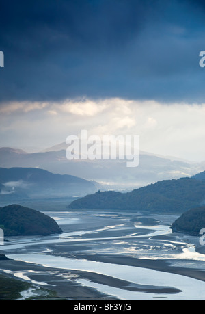 Daybreak over the Mawddach Estuary near Snowdonia National Park Wales, Stock Photo