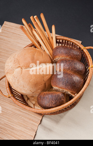 High angle view of a basket of assorted breads Stock Photo