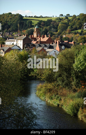 Autumn afternoon - The river Severn flowing through Newtown , Powys, Mid Wales UK Stock Photo