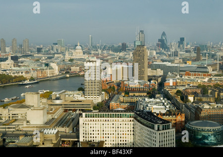 London Skyline looking east towards the City of London, day light, St Pauls Cathedral, the Gherkin building, River Thames, Waterloo area 2009 2000s UK Stock Photo