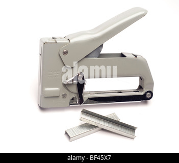 staple gun machine with staples isolated on white Stock Photo
