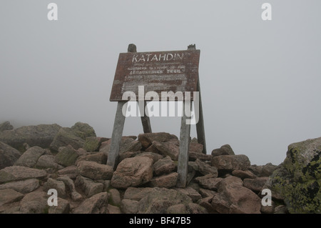 Appalachian Trail end point on Mt Katahdin, Baxter State Park, Maine USA Stock Photo