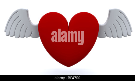 3d render of a heart with wings isolated on white