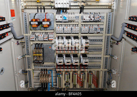 Fuse box, electric control room in a disused factory building, Duisburg-Wedau, North Rhine-Westphalia, Germany, Europe Stock Photo