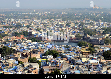 View of Jodhpur, 'The Blue City', the Umaid Bhawan Palace in the back, Rajasthan, North India, India, South Asia, Asia Stock Photo