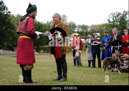 Award ceremony at the open Eocha European championship 09, mounted archery, with participants from all over the world, organize Stock Photo